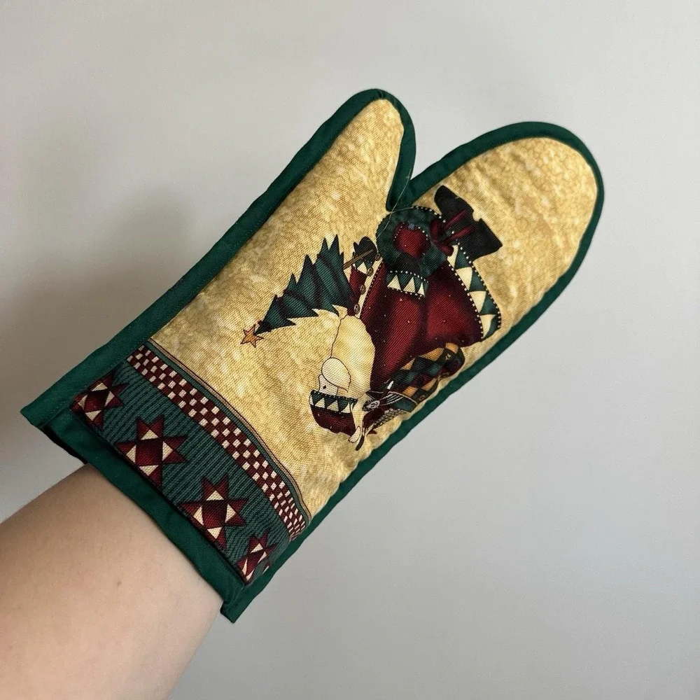 VTG Primitive Christmas Potholder Santa Clause Quilt‎ Handmade Comfortable Roomy